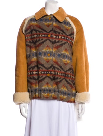 Sandro Suede Printed Faux Fur Jacket