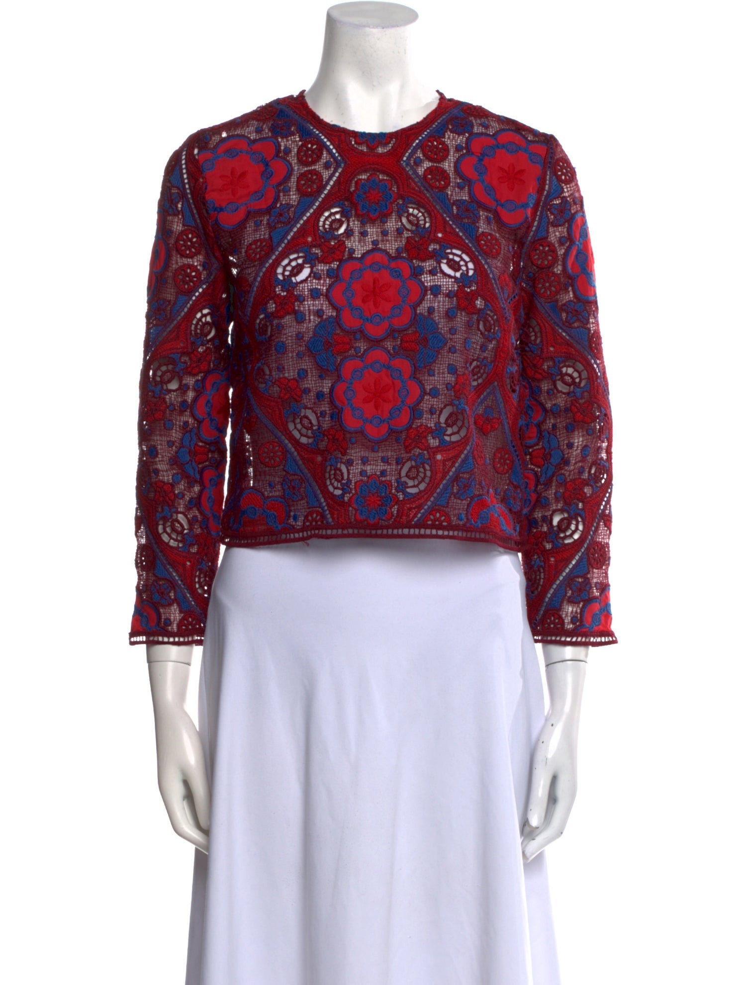 Sandro Printed Crew Neck Crop Top