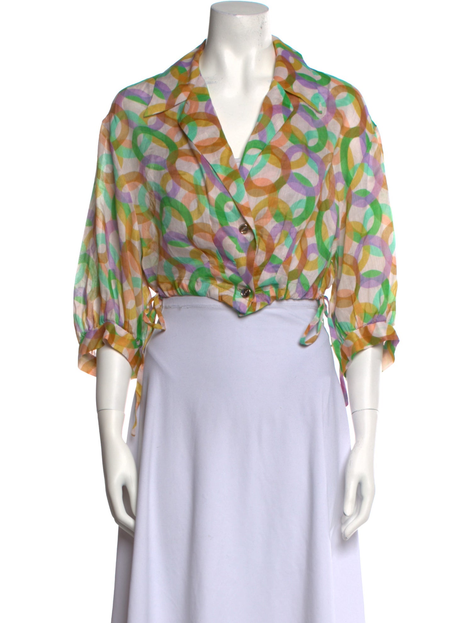 Sandro Printed Three-Quarter Sleeve Crop Top