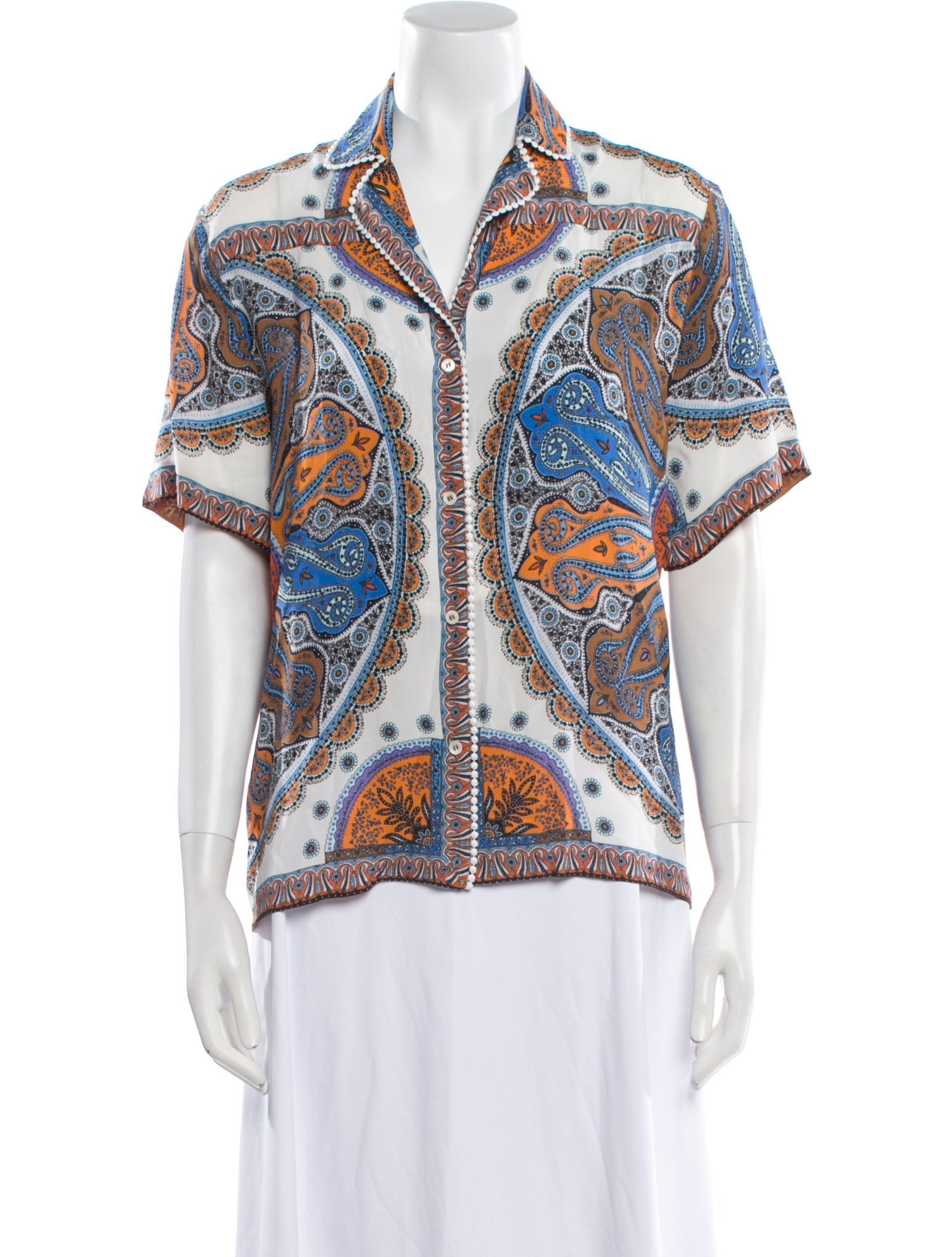 Sandro Printed Short Sleeve Button-Up Top