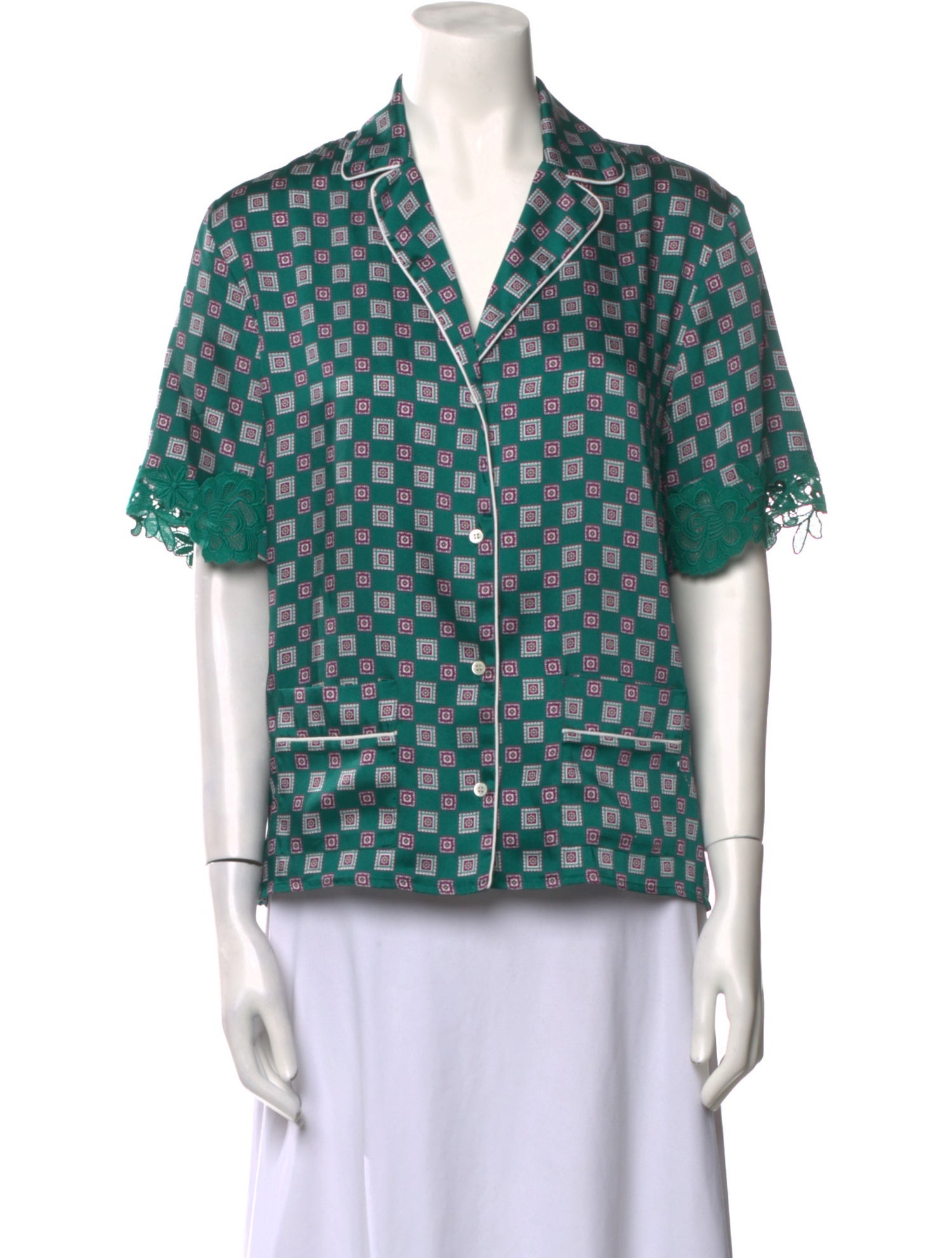 Sandro Printed Short Sleeve Button-Up Top