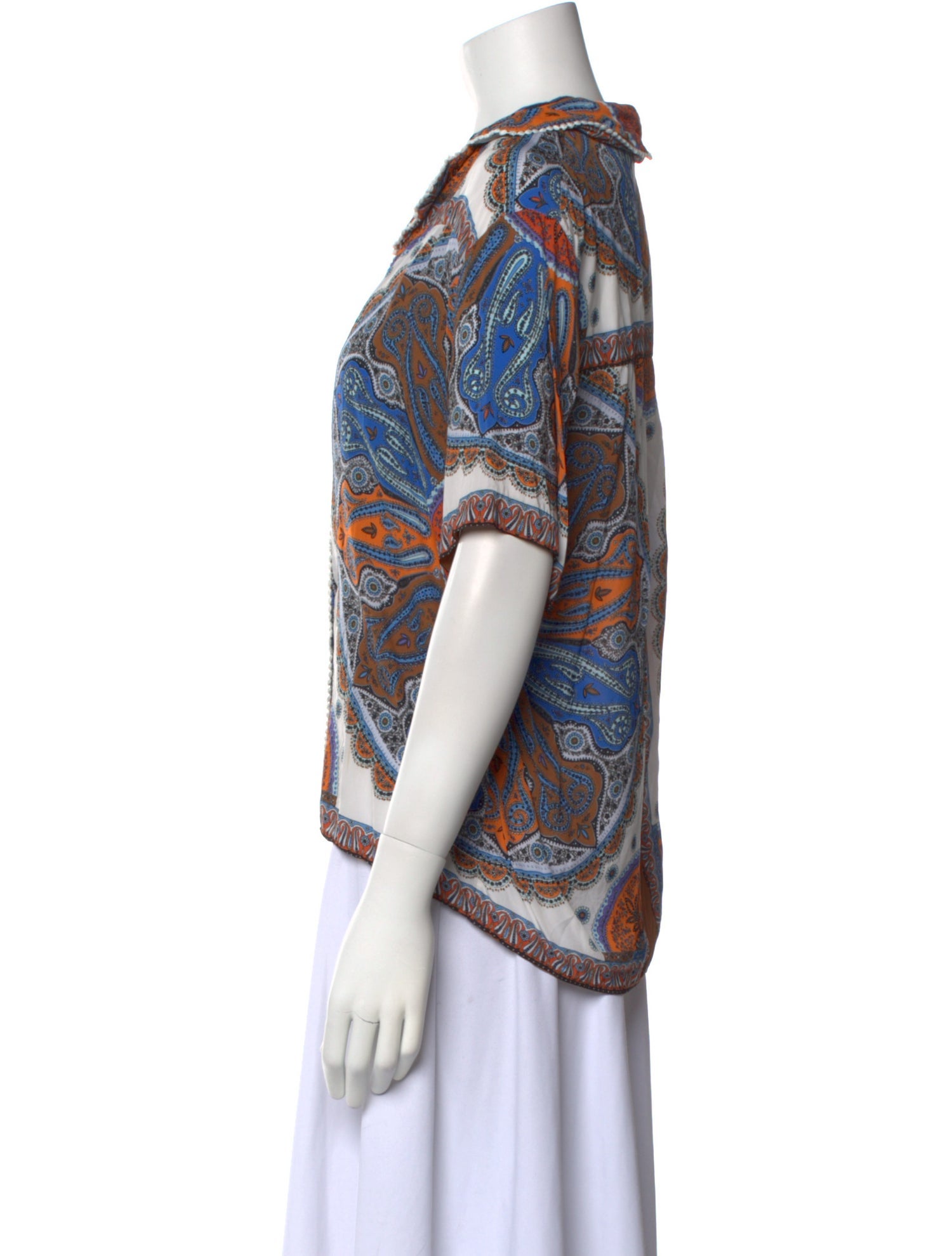 Sandro Printed Short Sleeve Button-Up Top