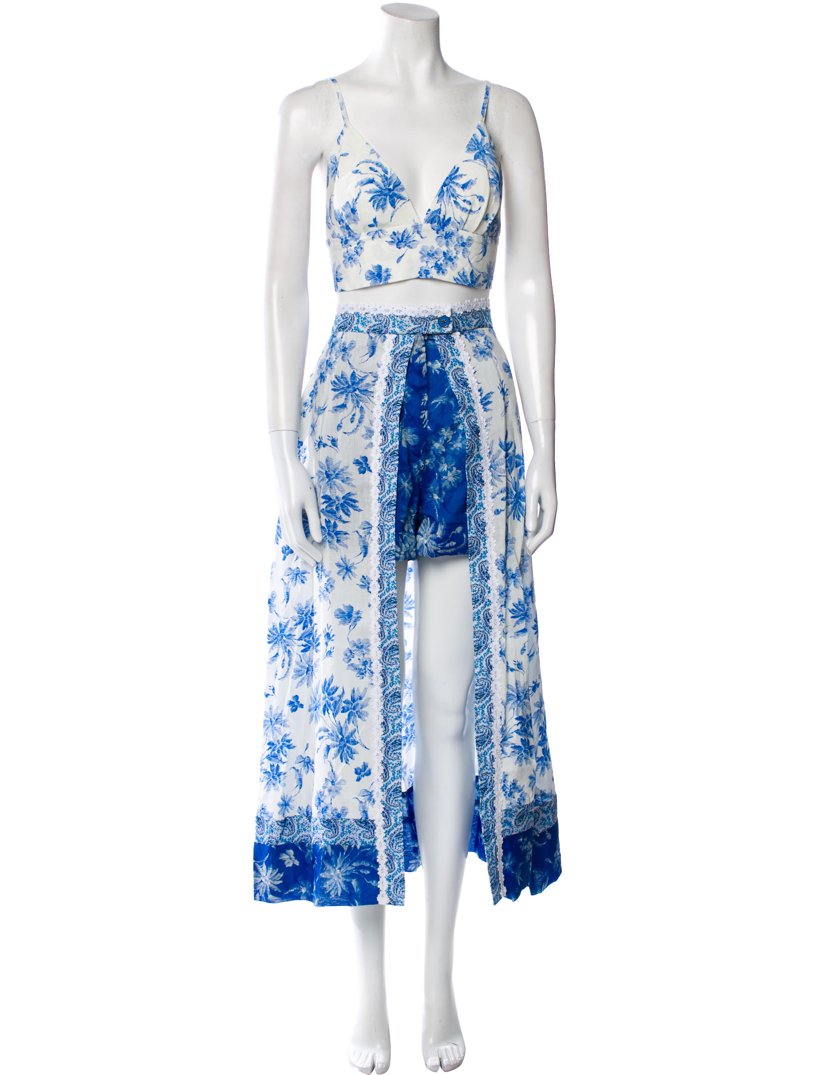 Sandro Printed Crochet Trim Skirt Set