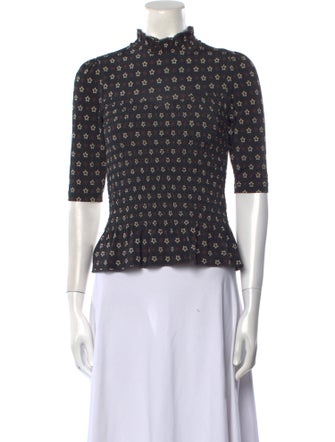 Sandro Printed Mock Neck Crop Top