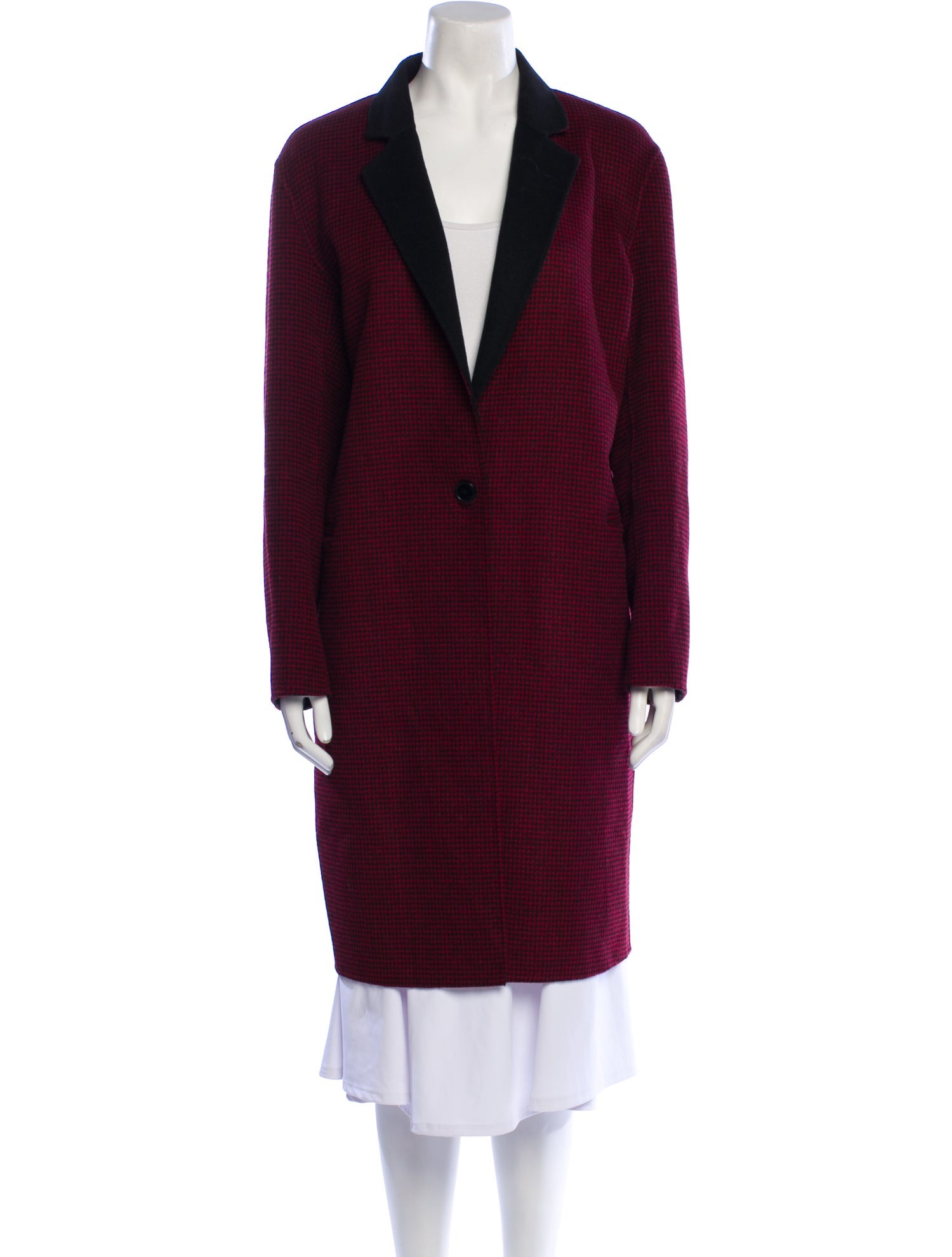 Sandro Wool Colorblock Pattern Faux Fur Coat