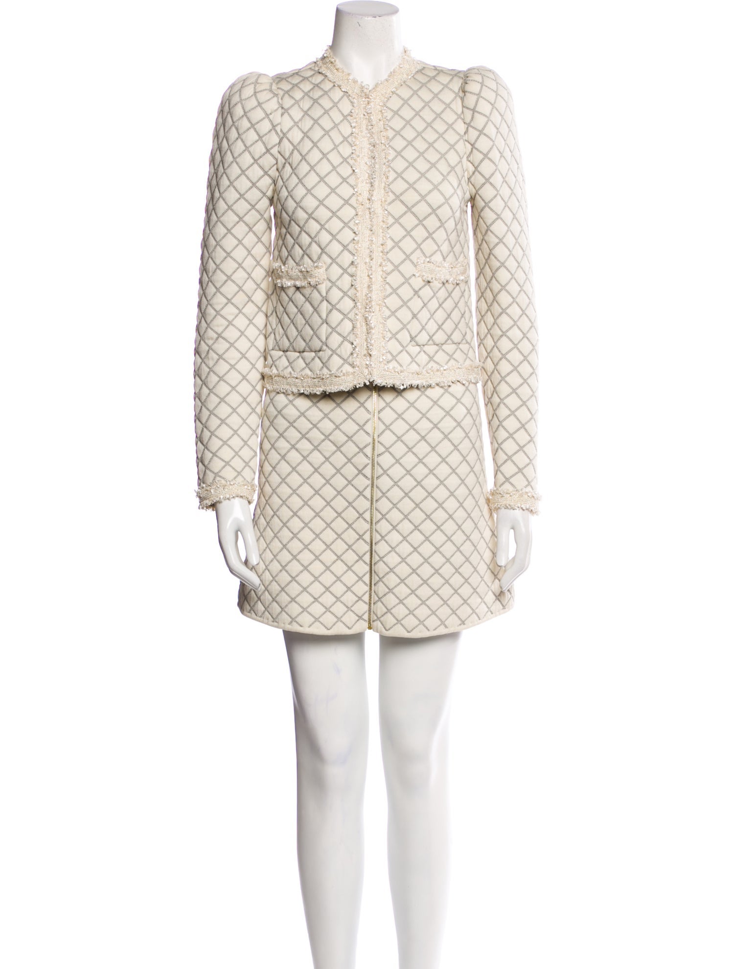 Sandro Plaid Print Glitter Accents Skirt Suit