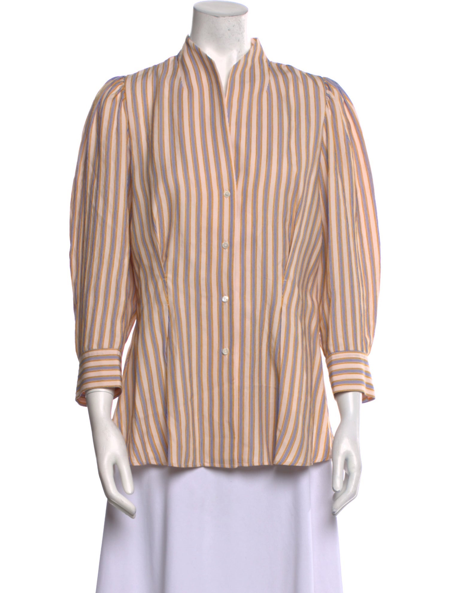 Sandro Striped Mock Neck Button-Up Top