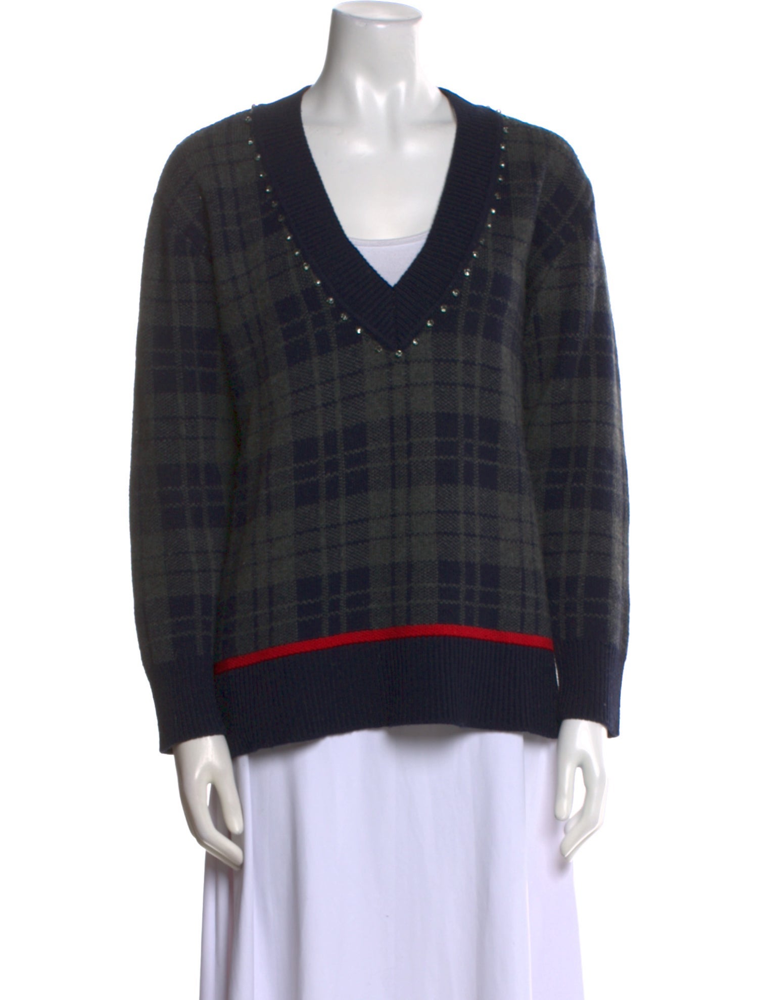 Sandro Plaid Print V-Neck Sweater