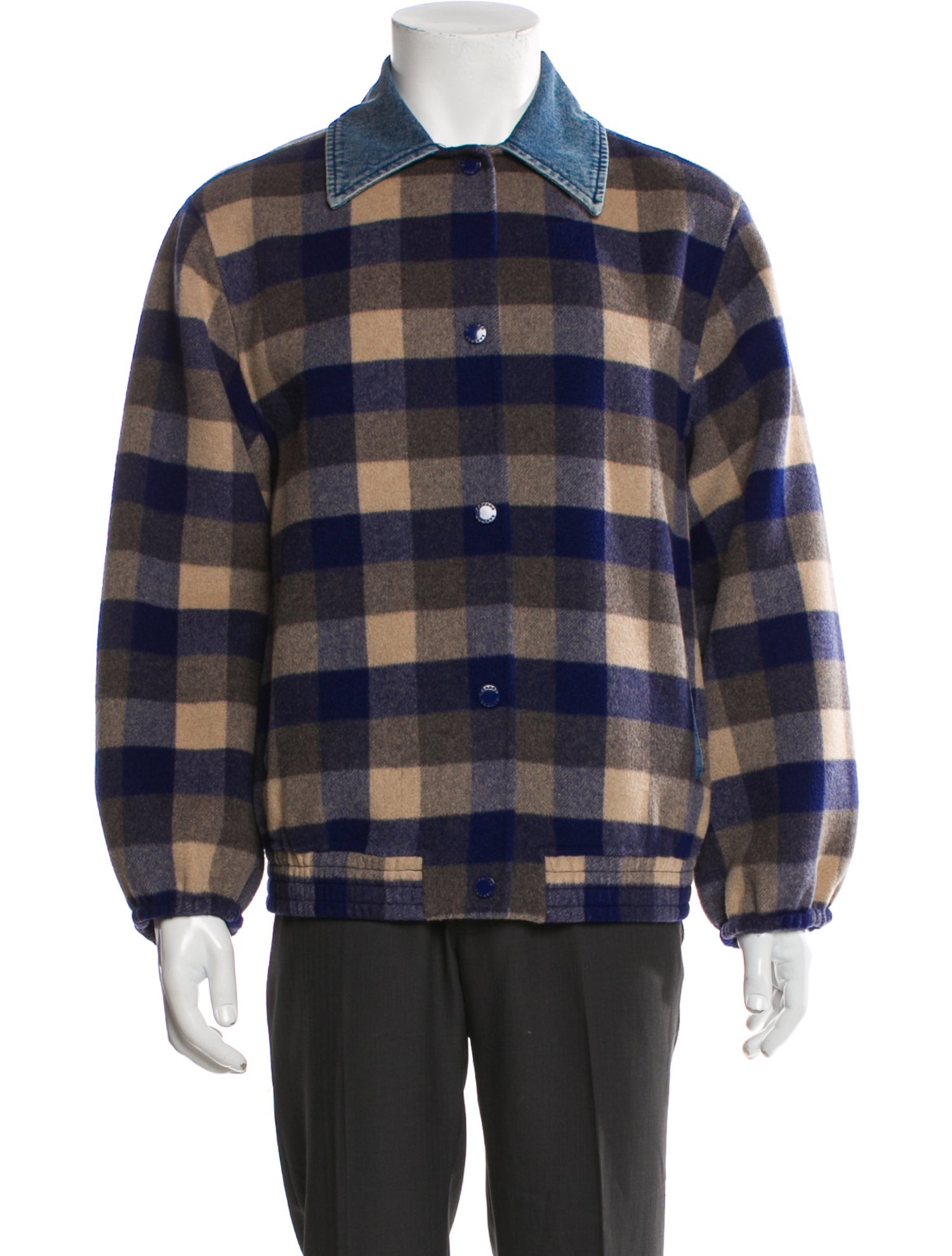 Sandro Wool Plaid Print Trucker Jacket