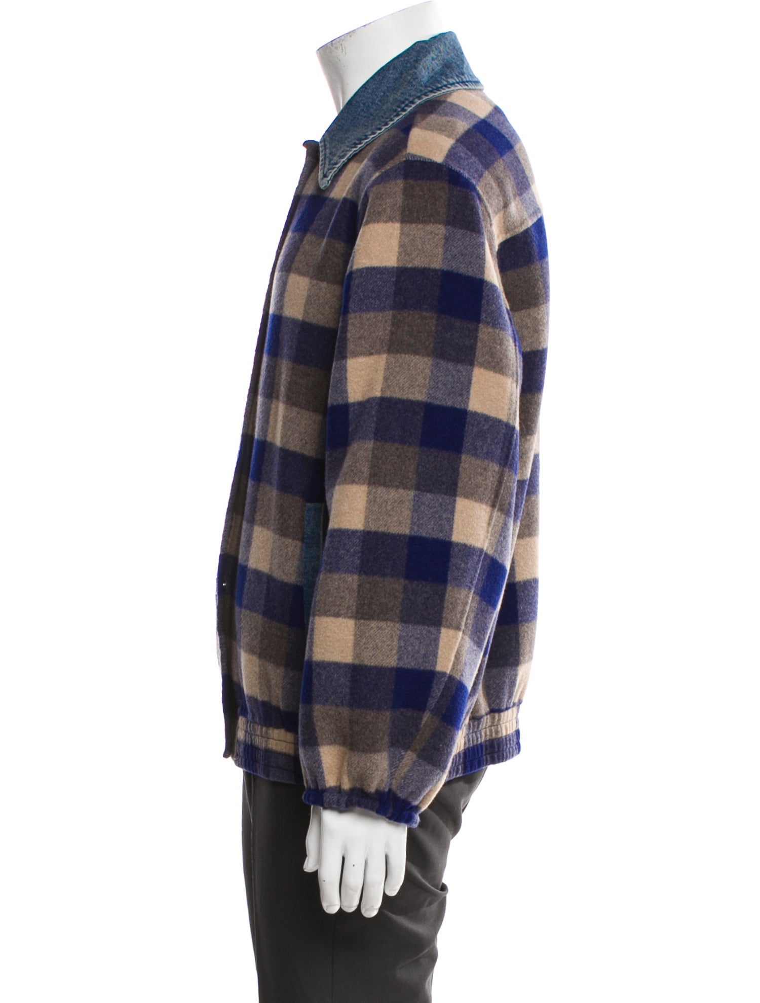 Sandro Wool Plaid Print Trucker Jacket