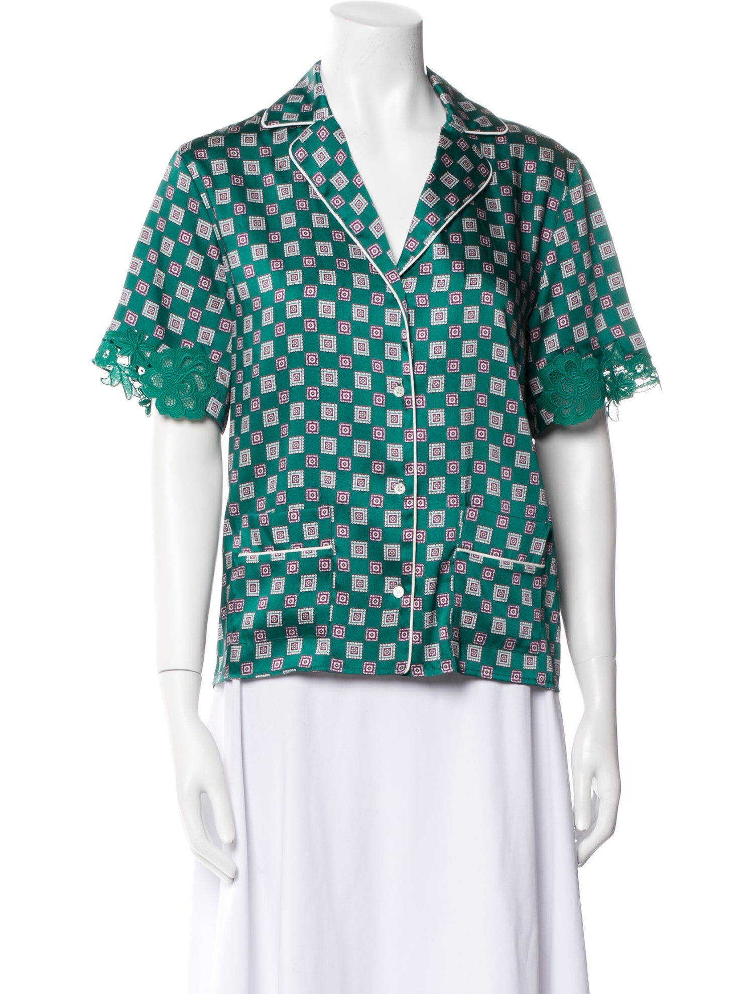 Sandro Printed Lace Trim Embellishment Pajamas