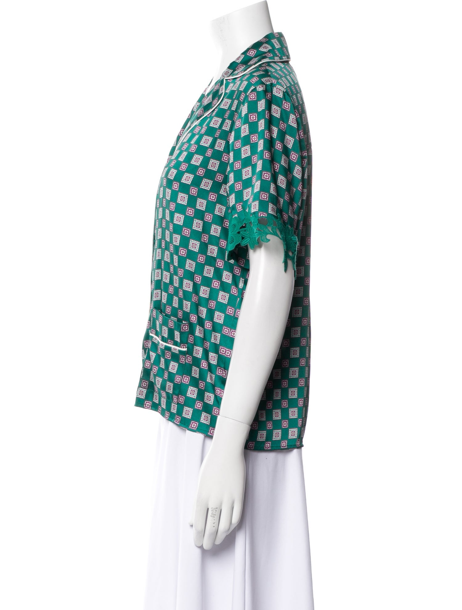 Sandro Printed Lace Trim Embellishment Pajamas