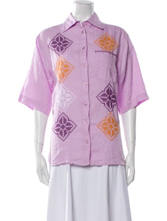 Sandro Printed Three-Quarter Sleeve Button-Up Top