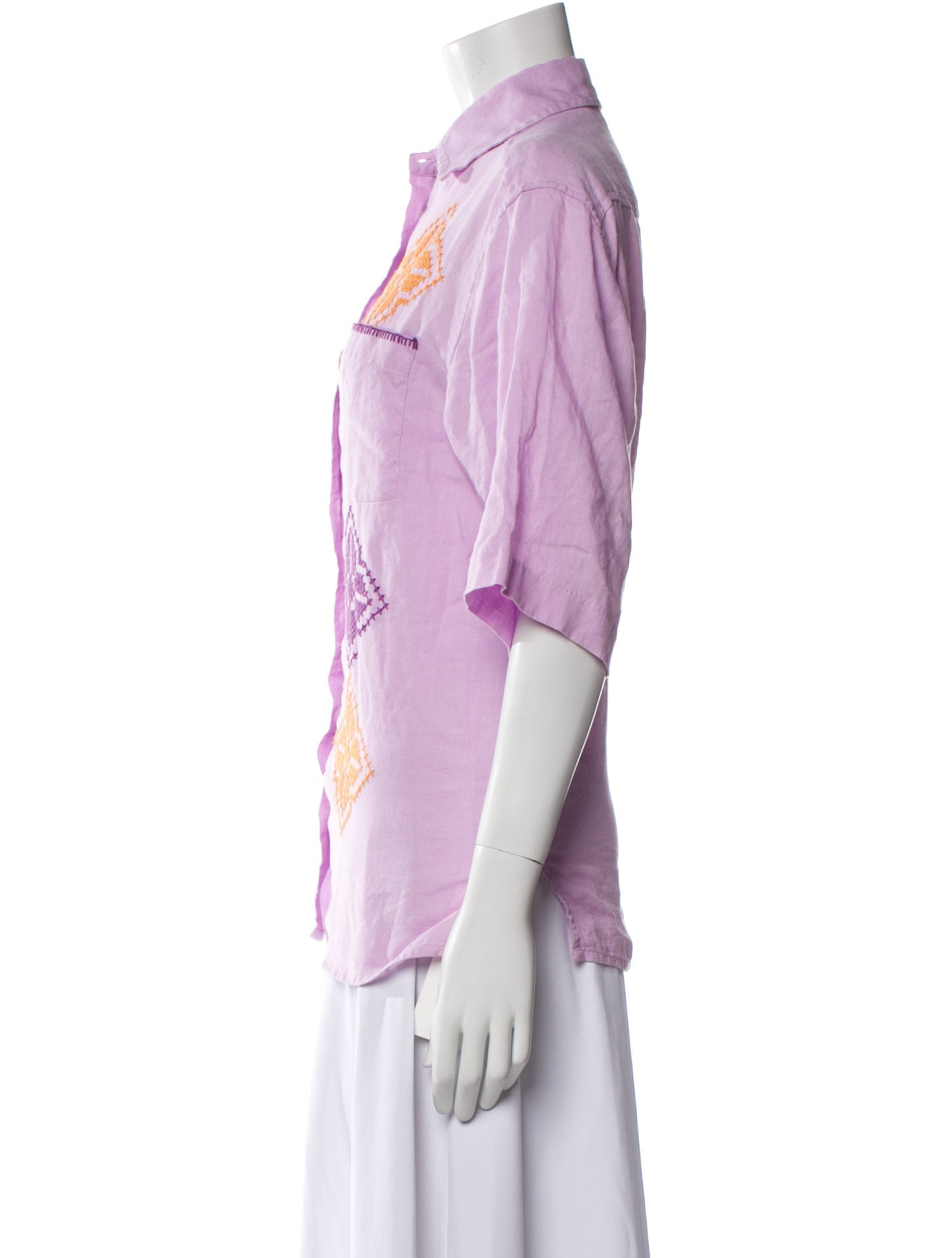 Sandro Printed Three-Quarter Sleeve Button-Up Top