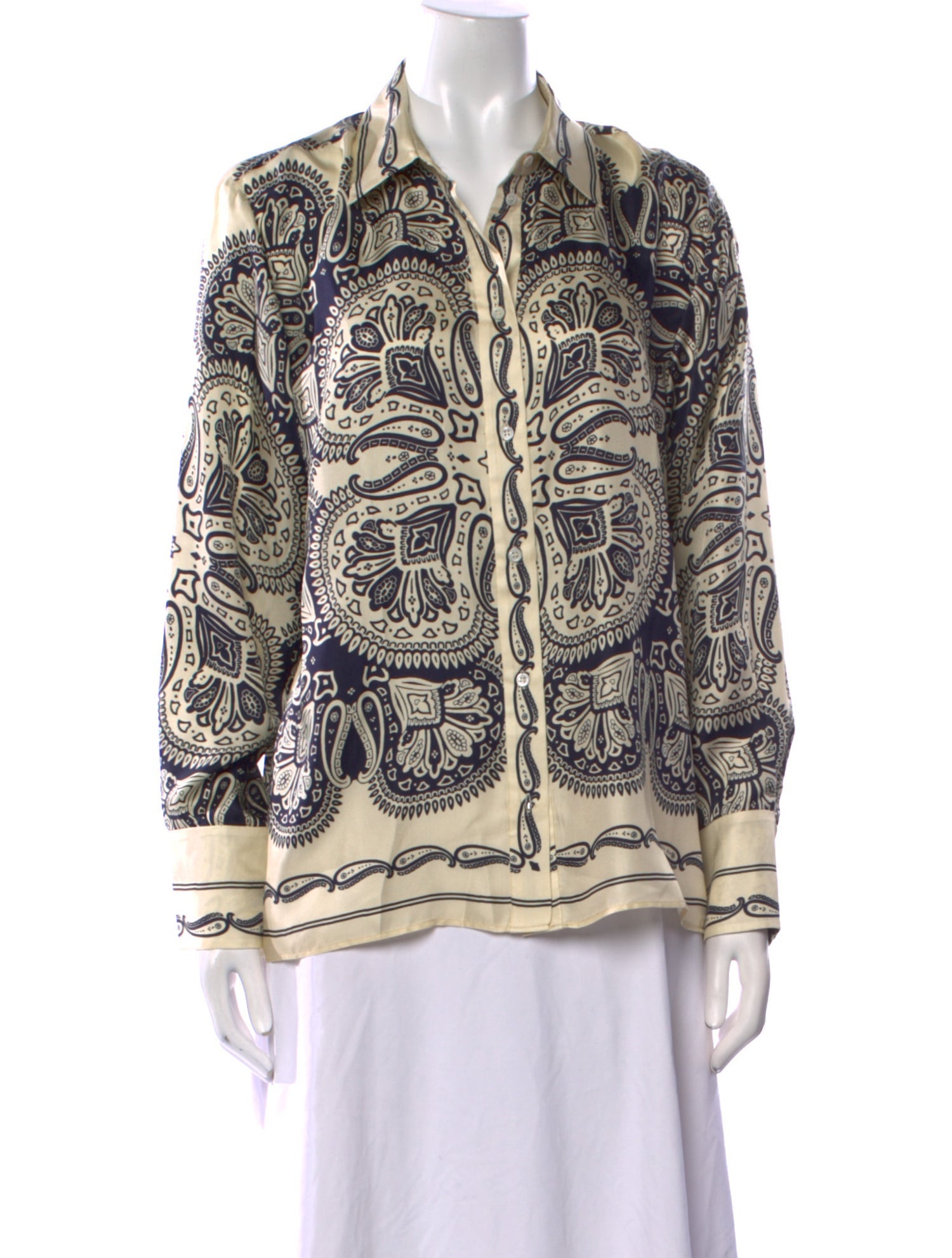 Sandro Silk Paisley Print Button-Up Top w/ Tags
