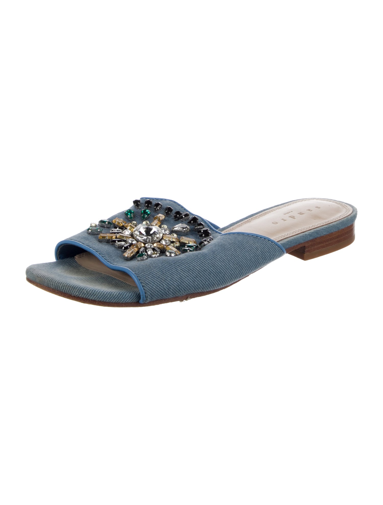 Sandro Denim Crystal Embellishments Slides