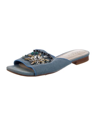Sandro Denim Crystal Embellishments Slides