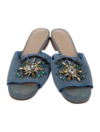 Sandro Denim Crystal Embellishments Slides
