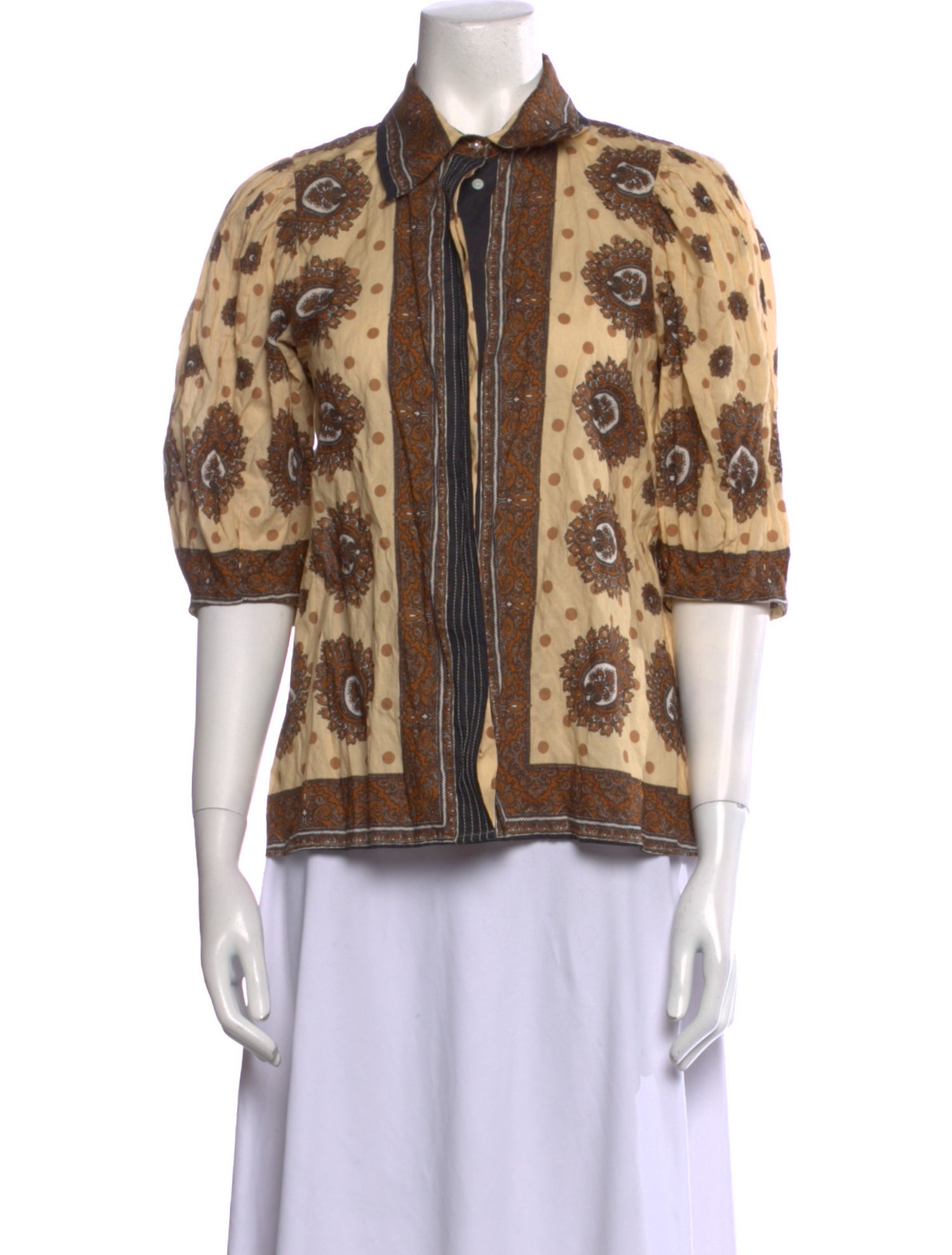 Sandro Printed Short Sleeve Button-Up Top