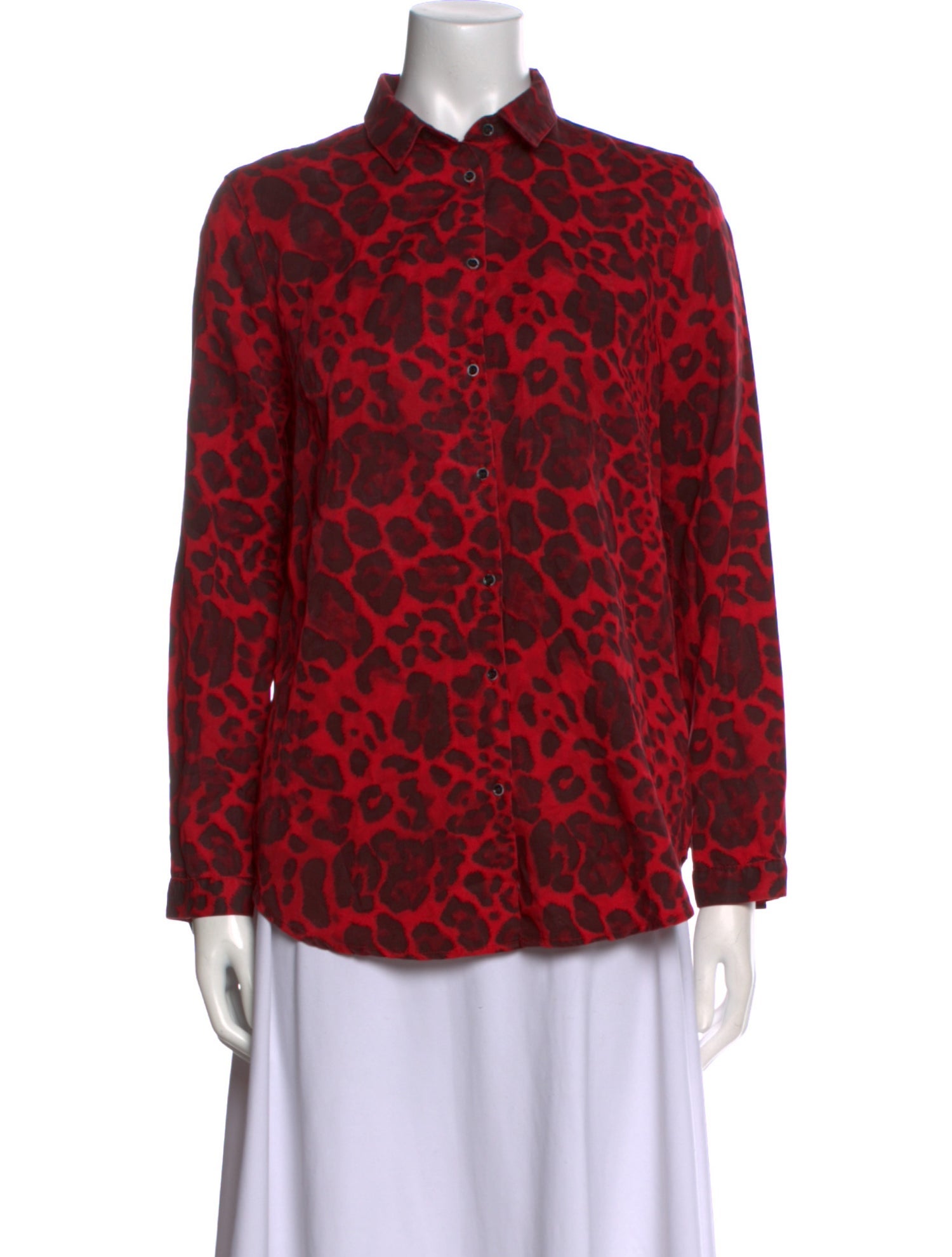 Sandro Animal Print Long Sleeve Button-Up Top