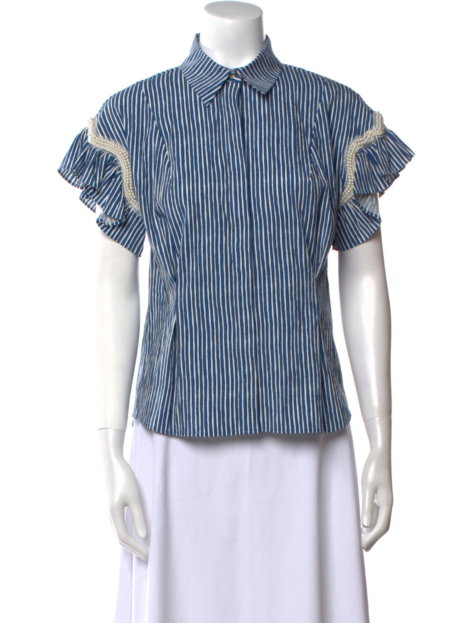 Sandro Striped Short Sleeve Button-Up Top