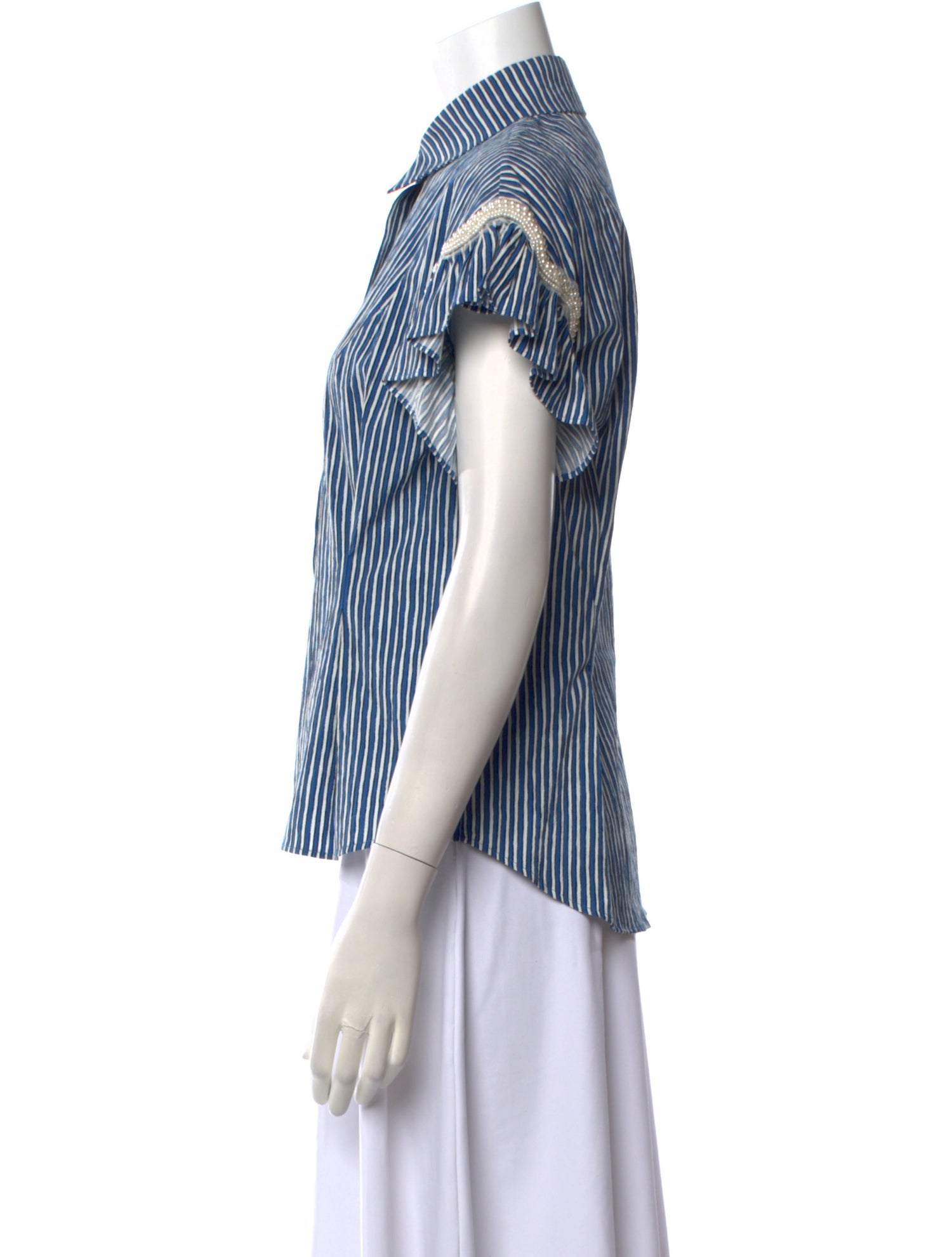 Sandro Striped Short Sleeve Button-Up Top