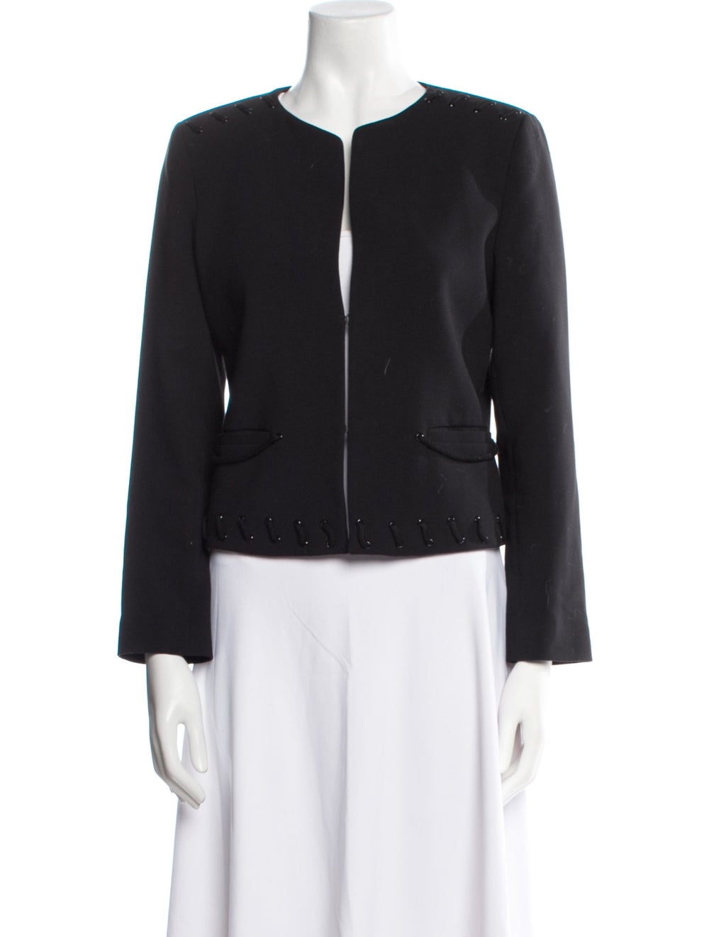 Sandro Wool Jacket Black Collarless Slit Pockets … - image 1