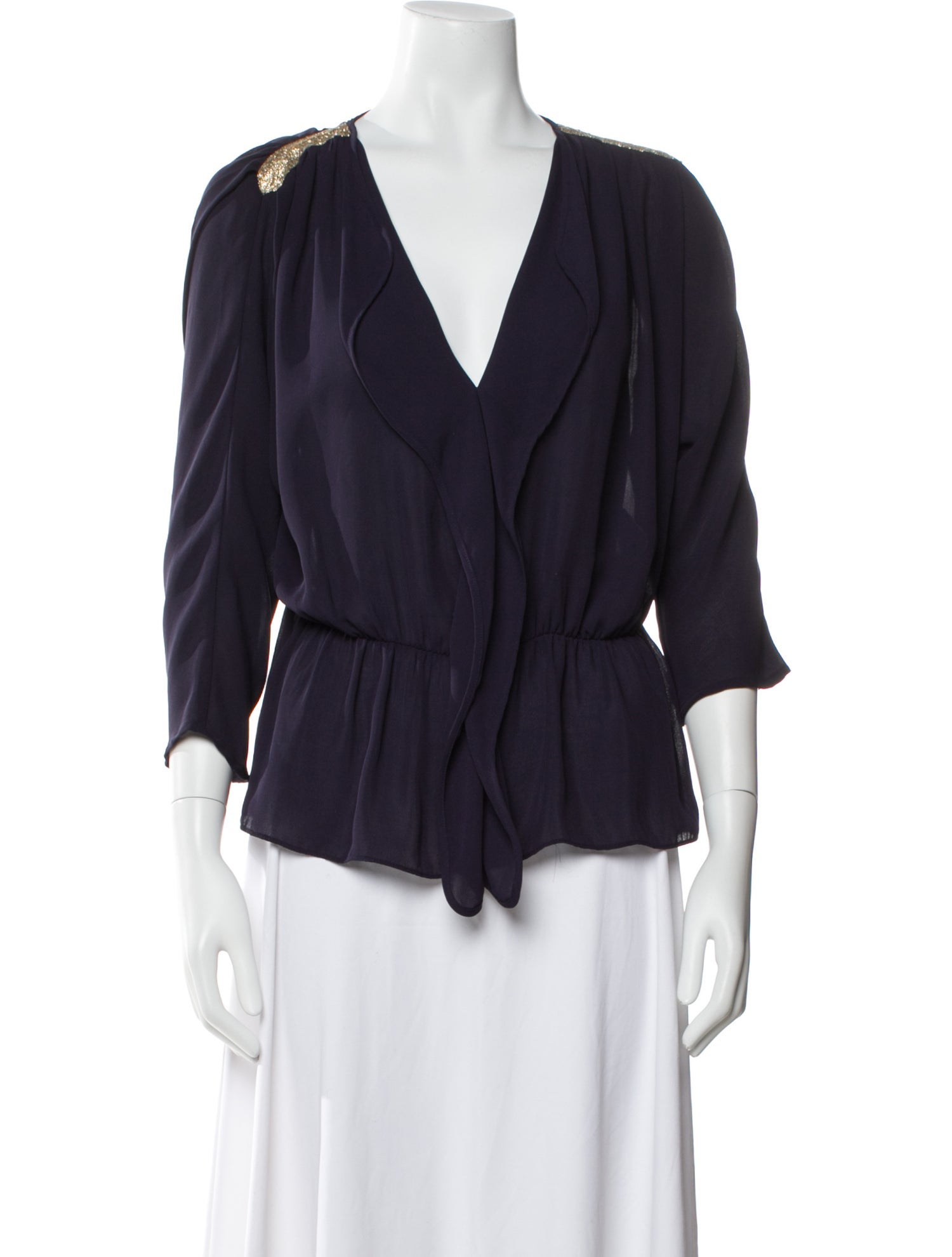 Sandro V-Neck Three-Quarter Sleeve Blouse