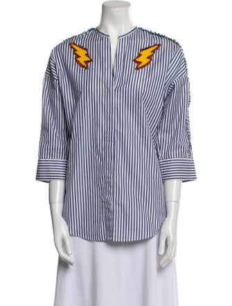 Sandro Striped Crew Neck Button-Up Top