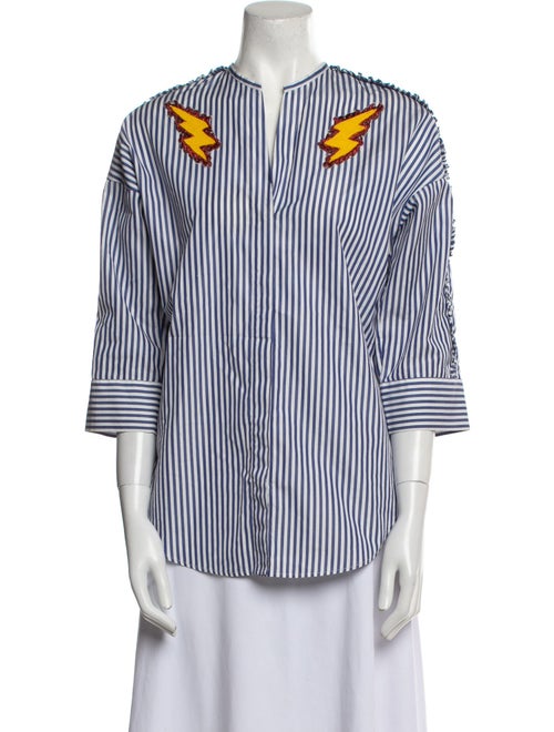 Sandro Striped Crew Neck Button-Up Top