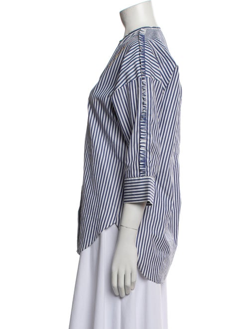 Sandro Striped Crew Neck Button-Up Top