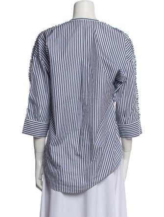 Sandro Striped Crew Neck Button-Up Top