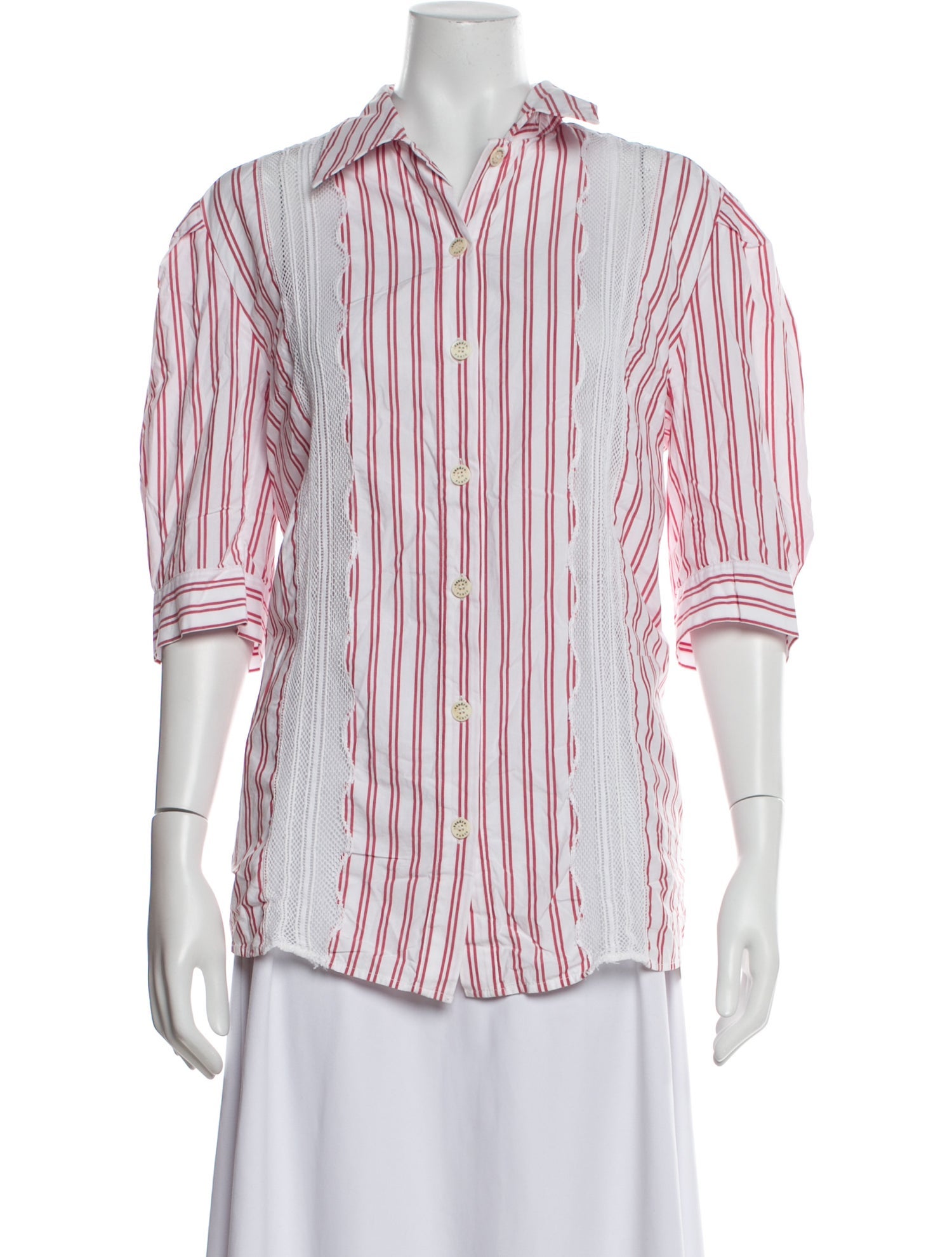 Sandro Striped Three-Quarter Sleeve Button-Up Top