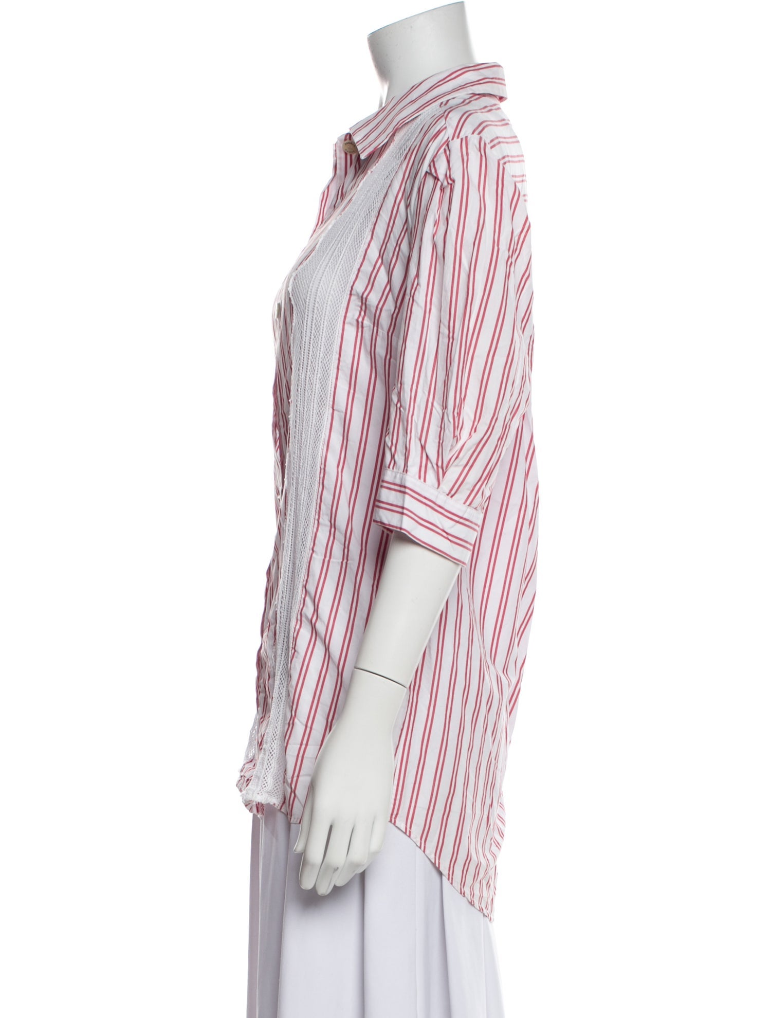 Sandro Striped Three-Quarter Sleeve Button-Up Top