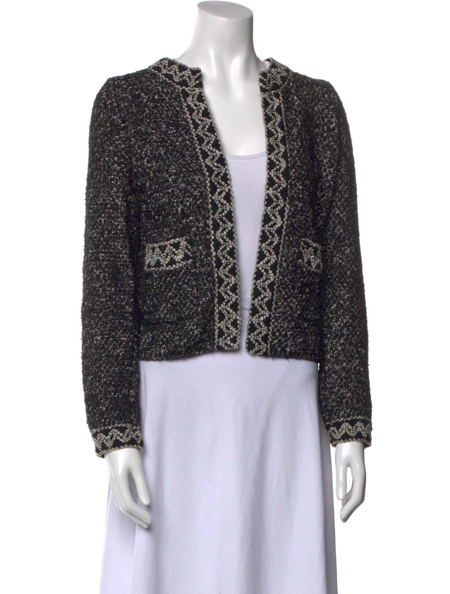 Sandro Tweed Pattern V-Neck Sweater