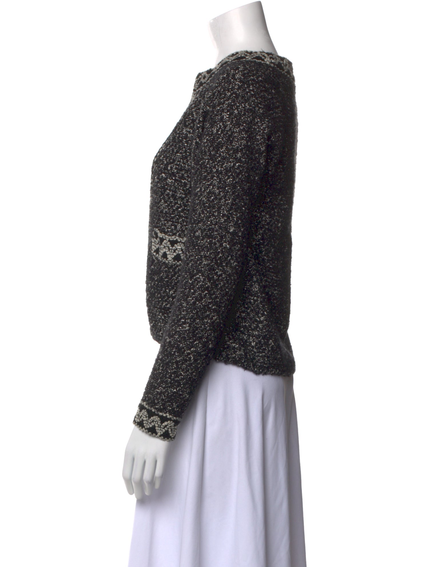 Sandro Tweed Pattern V-Neck Sweater