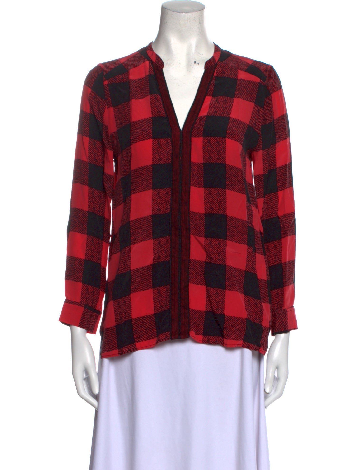Sandro Plaid Print V-Neck Blouse