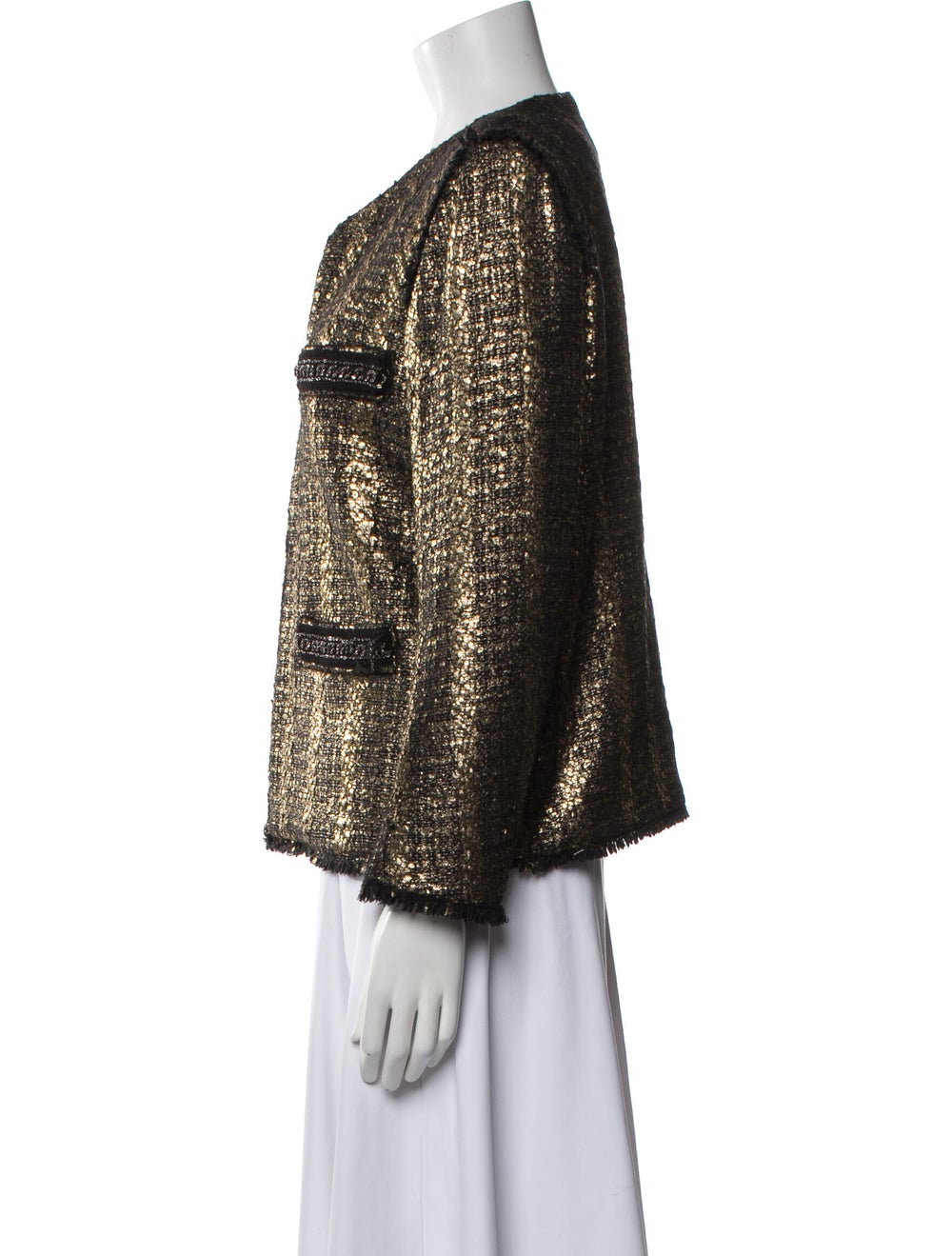 Sandro Evening Jacket Gold Tweed Pattern Chain-Li… - image 2