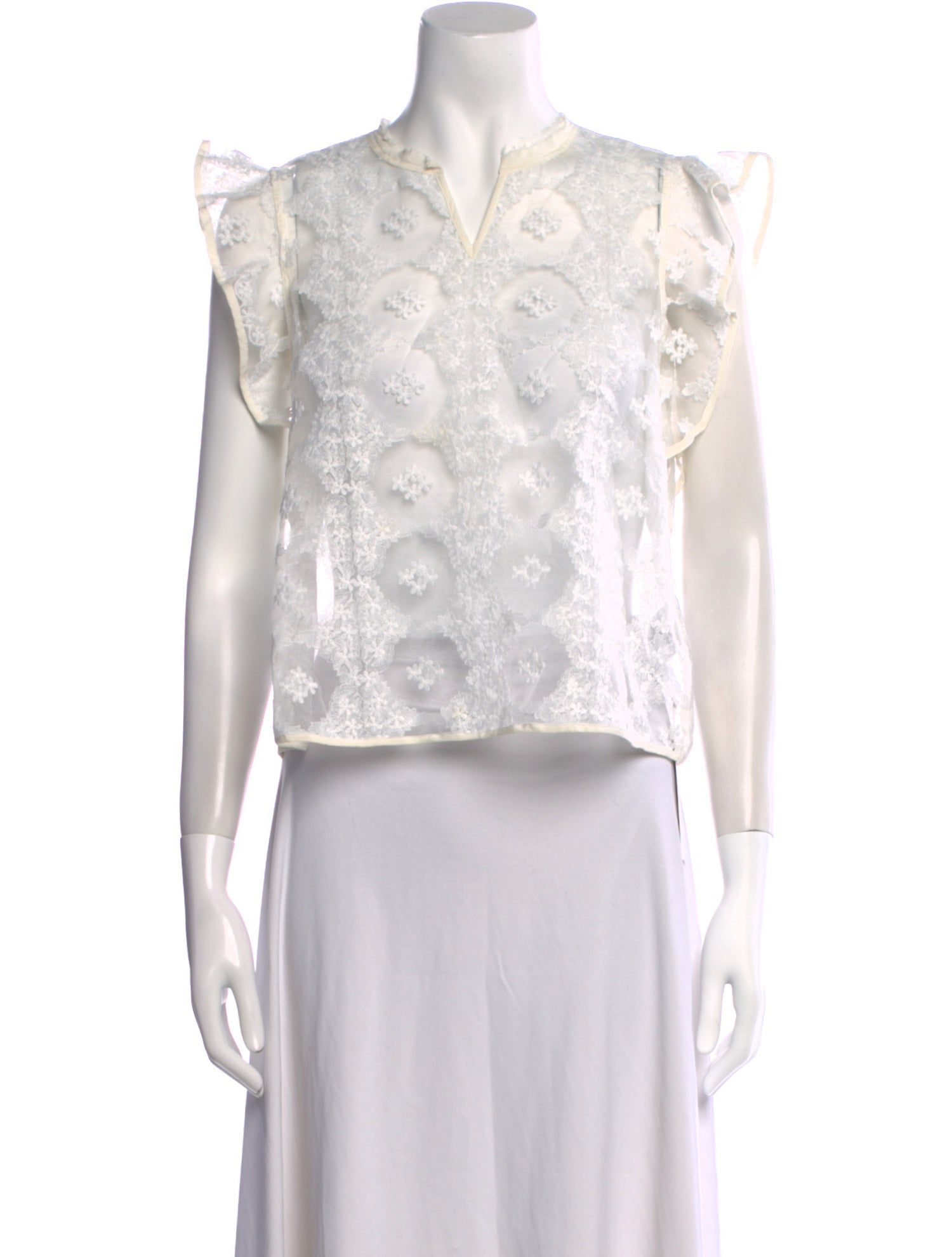 Sandro Lace Pattern V-Neck Crop Top