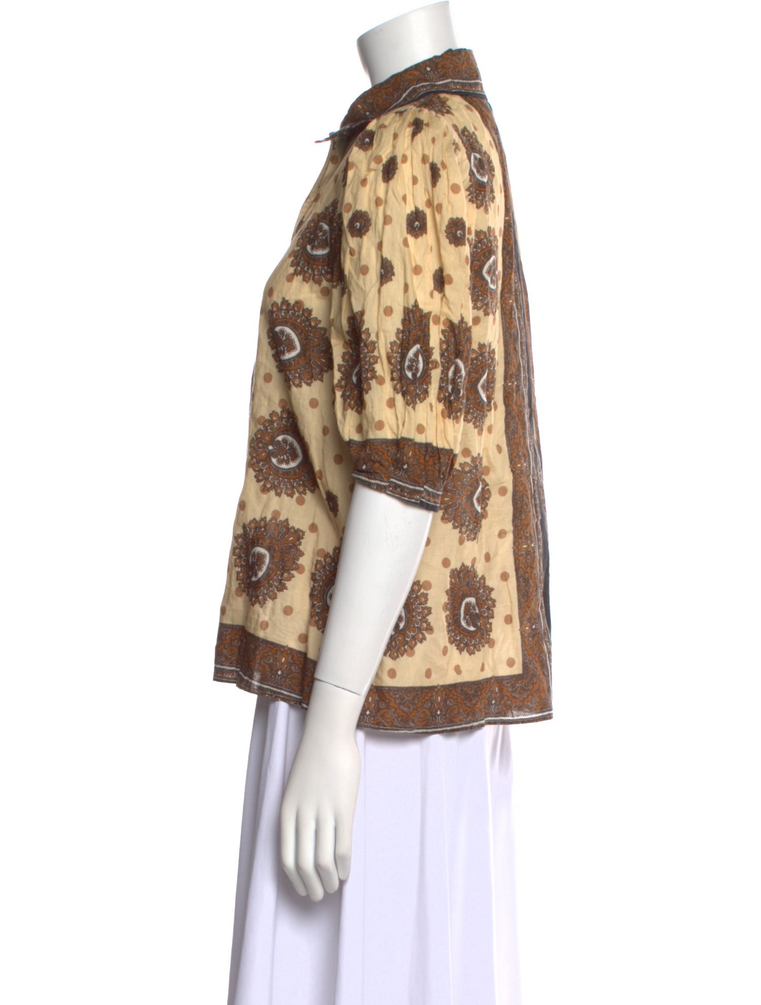 Sandro Paisley Print Short Sleeve Button-Up Top