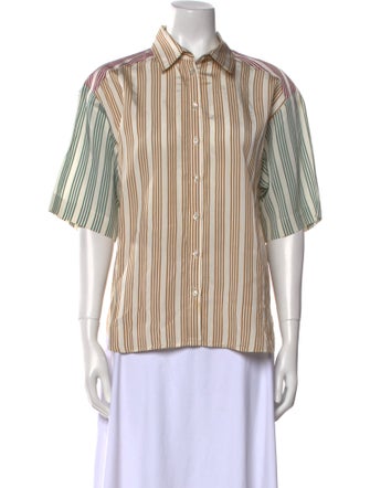 Sandro Striped Short Sleeve Button-Up Top