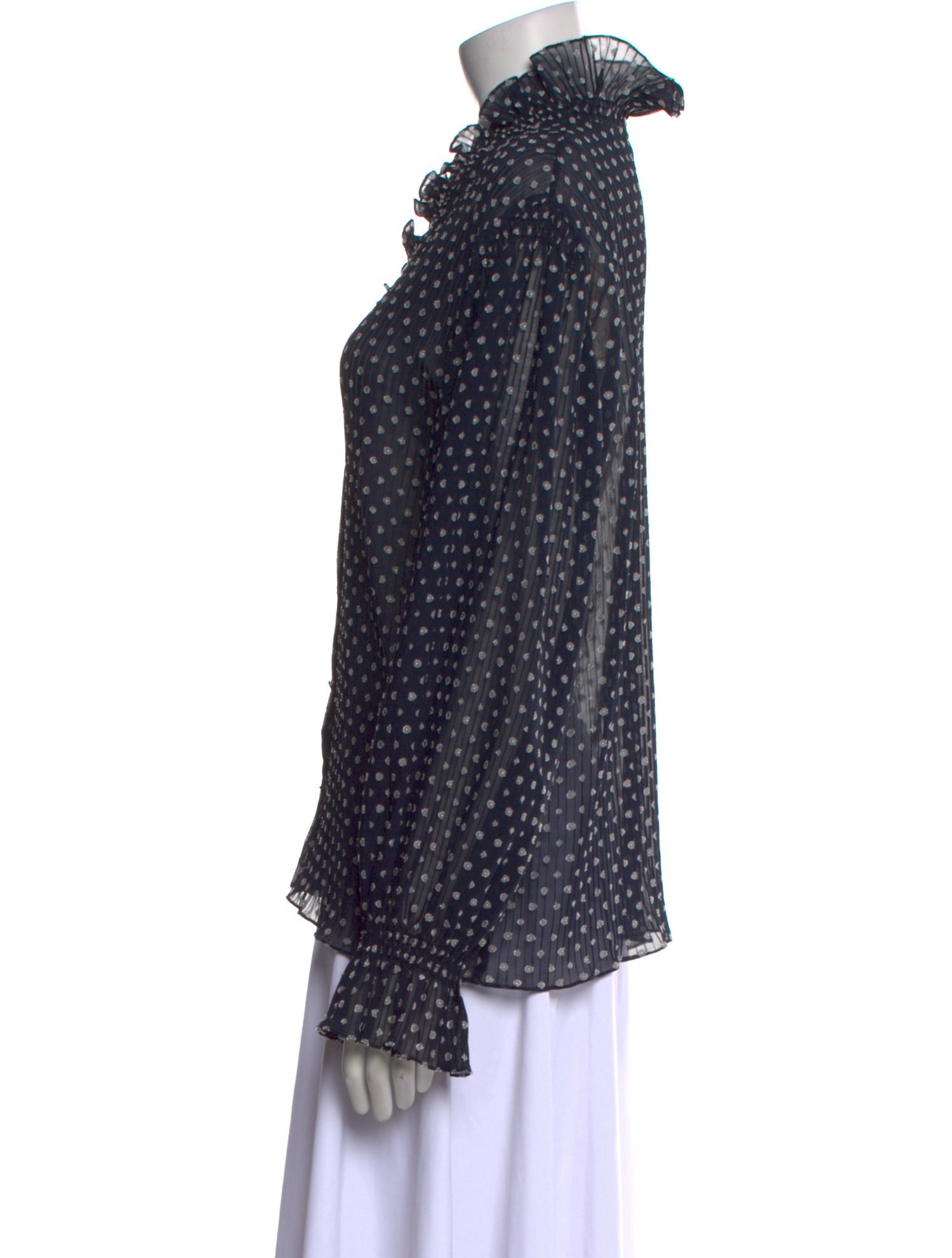 Sandro Polka Dot Print V-Neck Button-Up Top w/ Tags