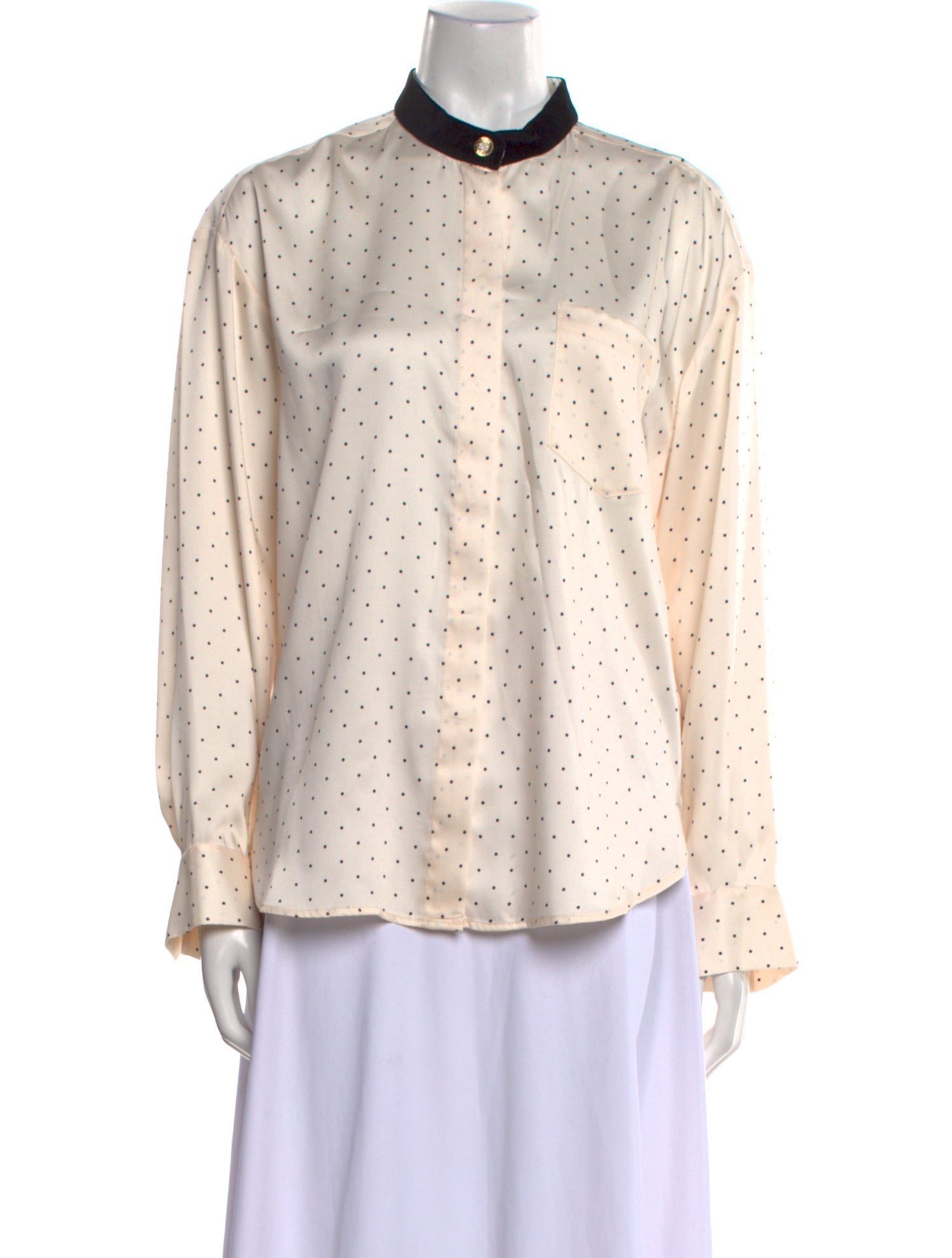 Sandro Polka Dot Print Mock Neck Button-Up Top