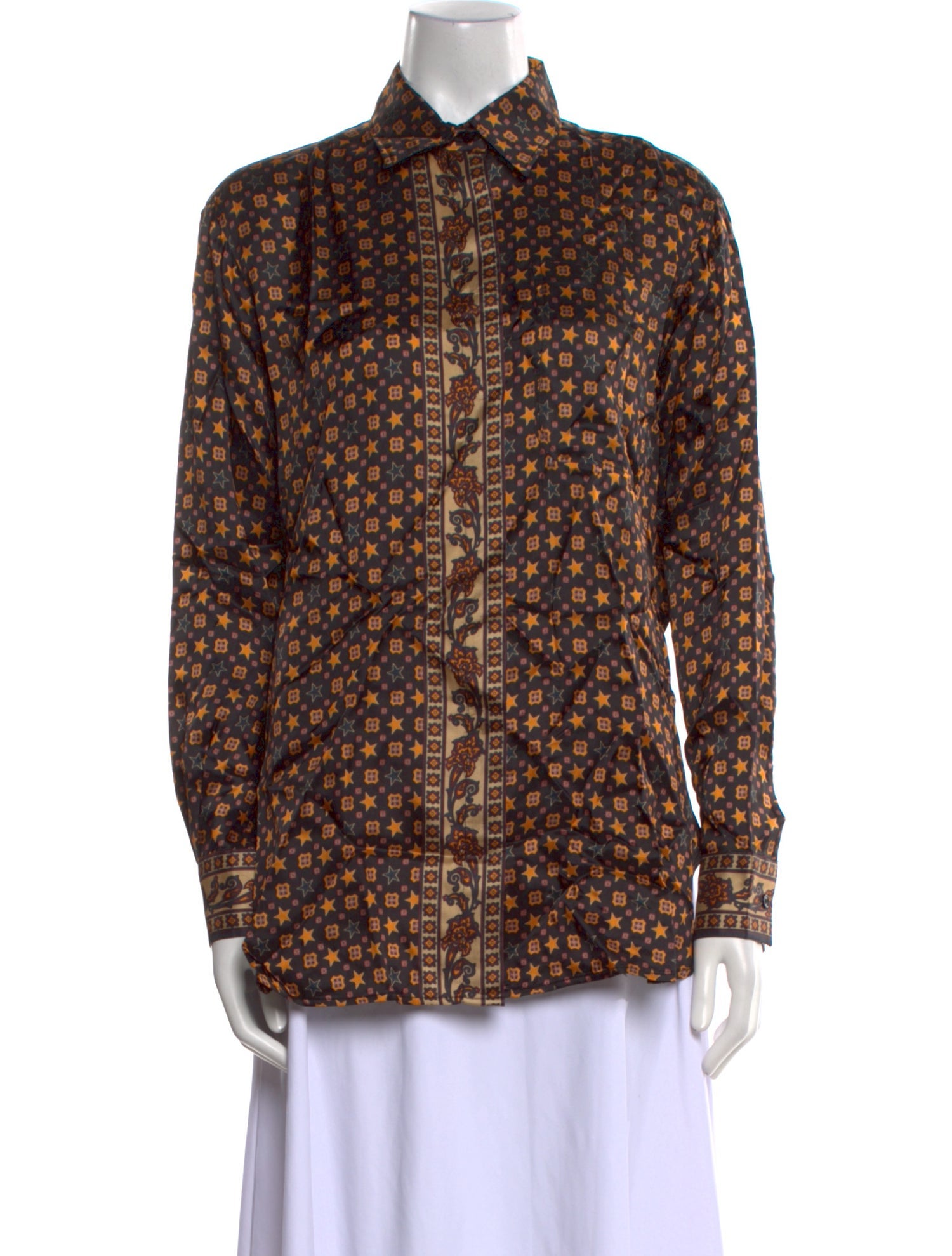Sandro Printed Long Sleeve Button-Up Top w/ Tags
