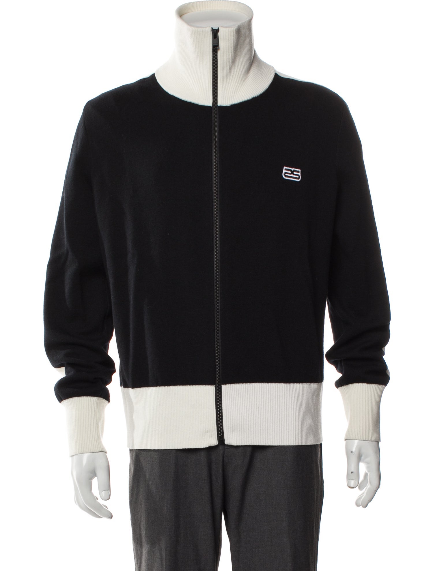 Sandro Colorblock Pattern Mock Neck Cardigan