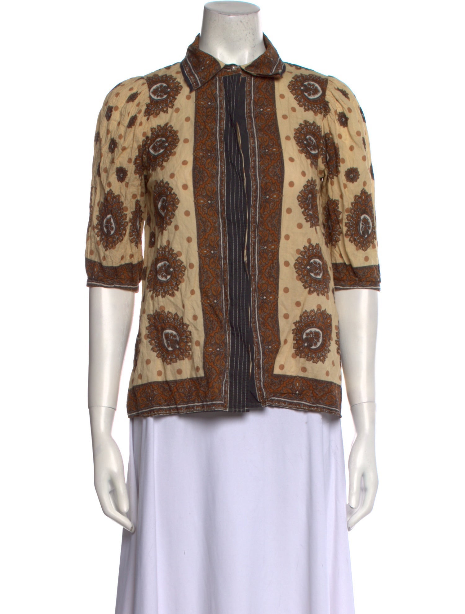 Sandro Paisley Print Mock Neck Button-Up Top