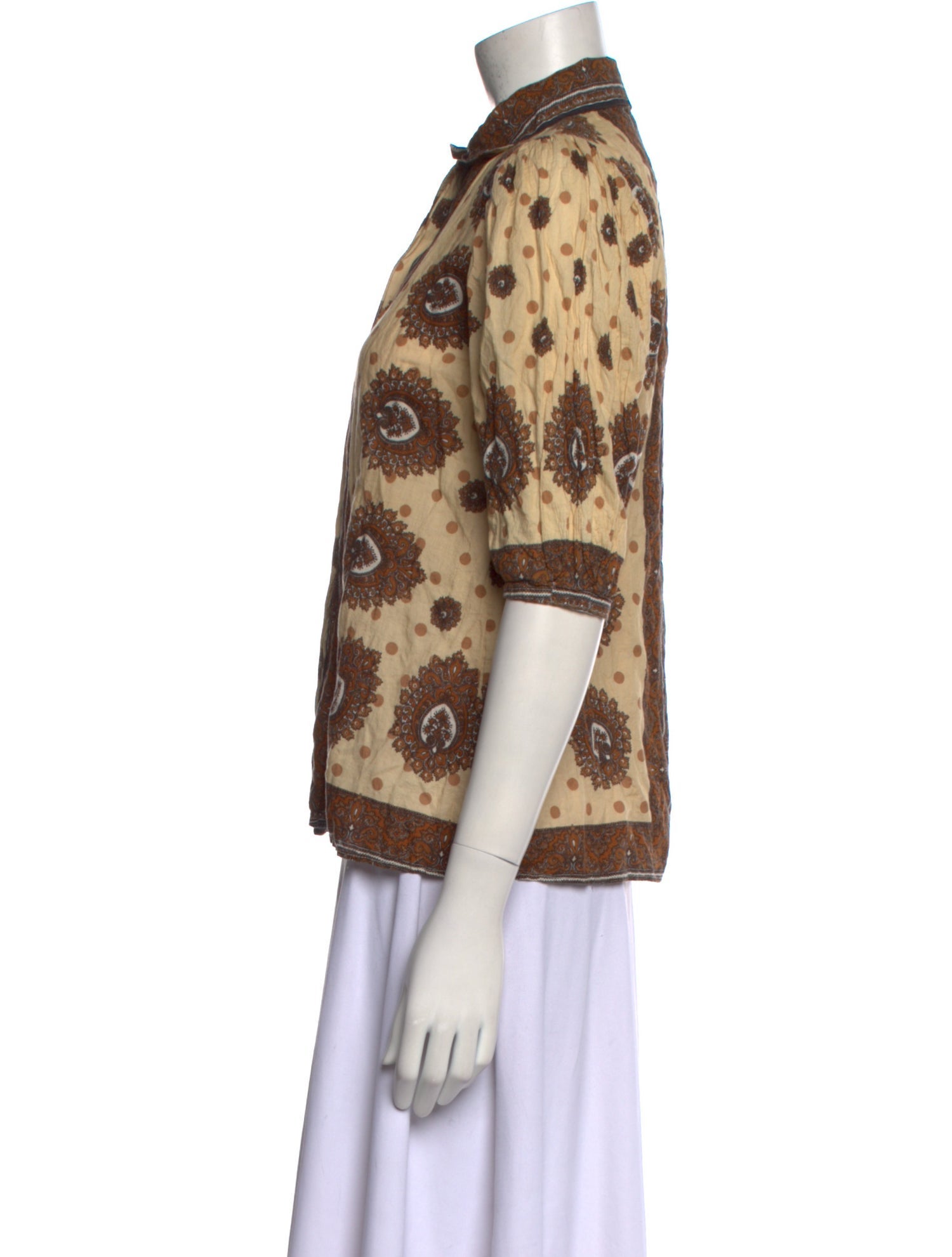 Sandro Paisley Print Mock Neck Button-Up Top