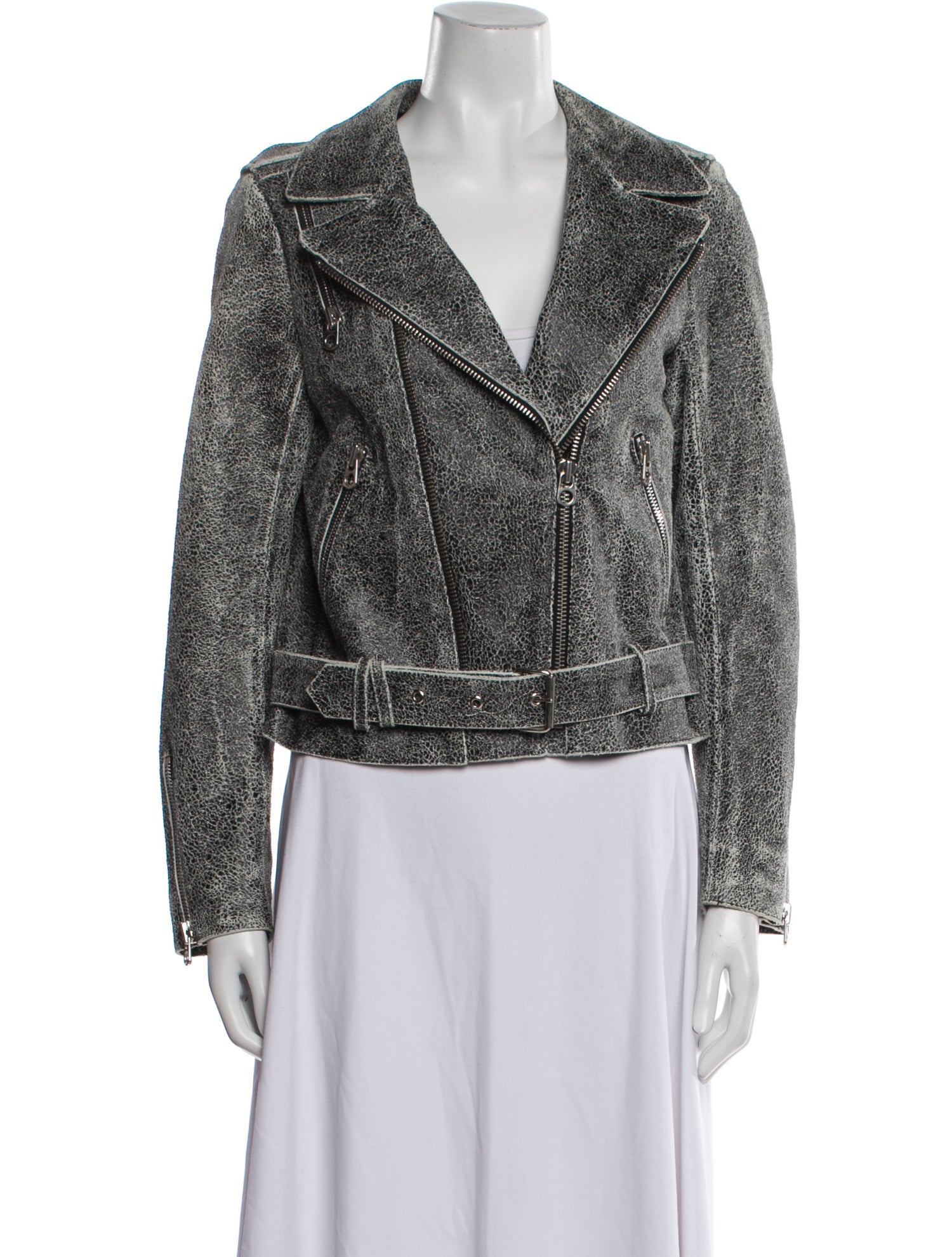 Sandro Leather Tweed Pattern Biker Jacket