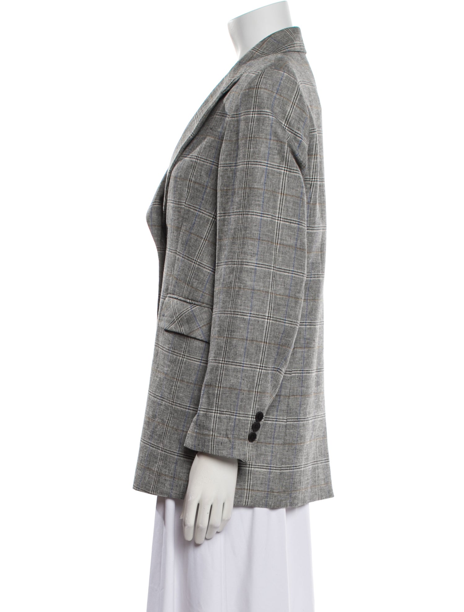 Sandro Linen Plaid Print Blazer