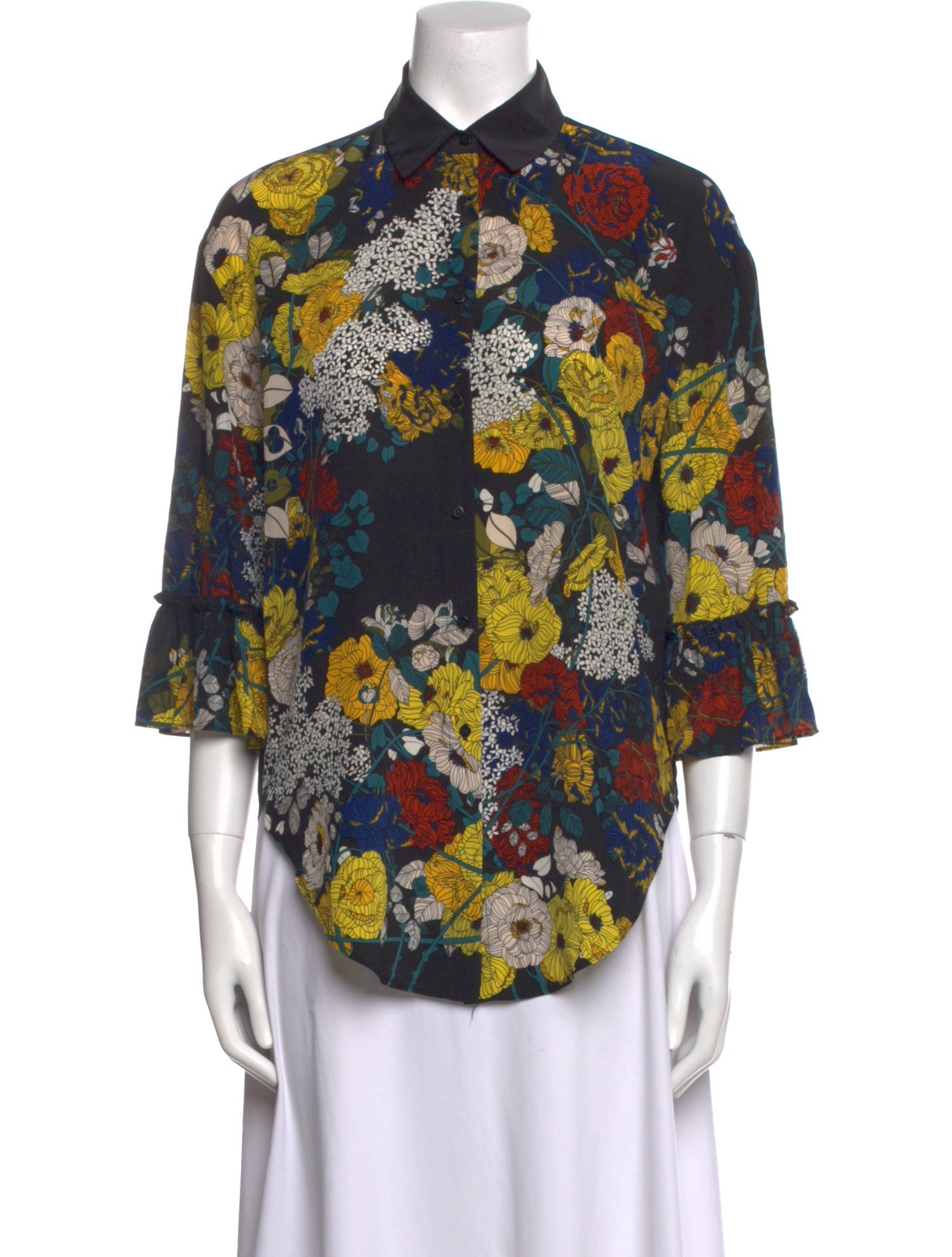 Sandro Silk Floral Print Button-Up Top